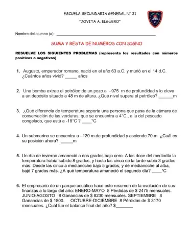 Suma y resta de números con signo