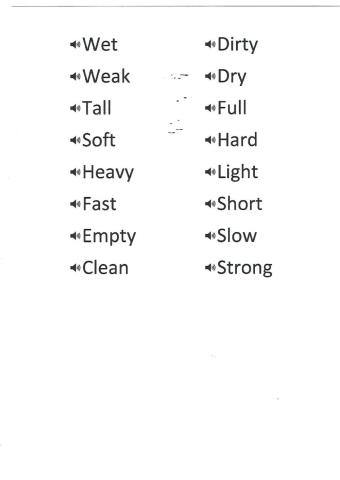 Basic adjectives opposites