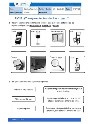 Objetos transparentes, translúcidos u opacos
