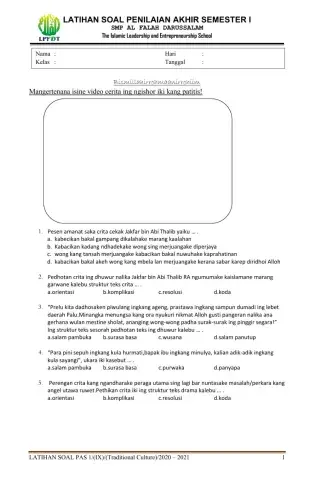 Soal latihan soal pas 1 traditional culture 9