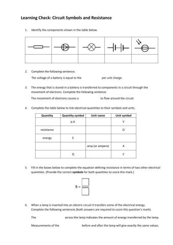 Circuit Symbols and Resistance