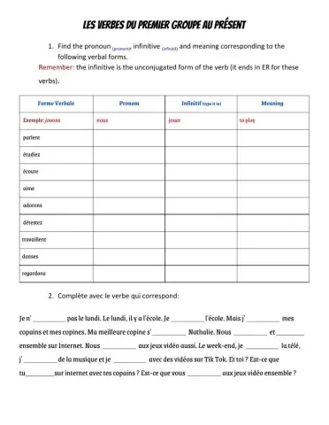 Les verbes du premier groupe au présent