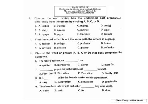Bộ đề thi TA vào 6 - Đề số 10