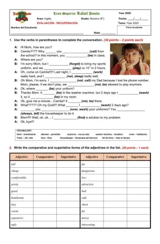 Final English Test - 9°