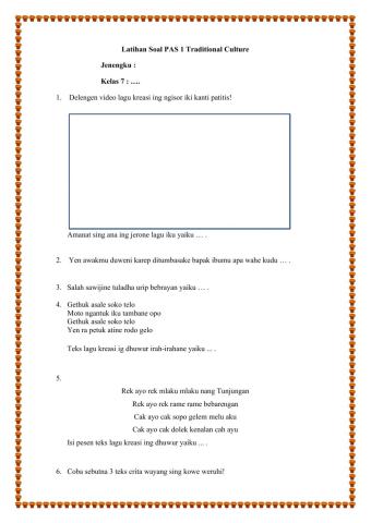 Latihan soal pas 1 traditional culture 7