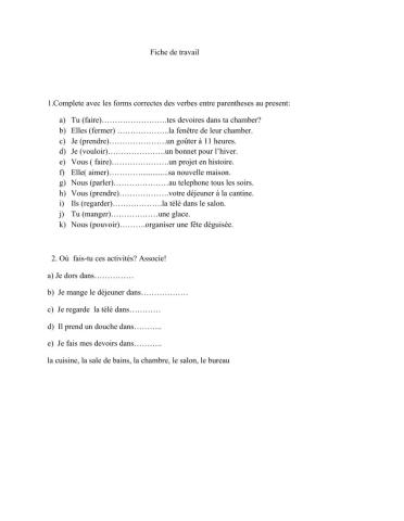 Fiche de travail
