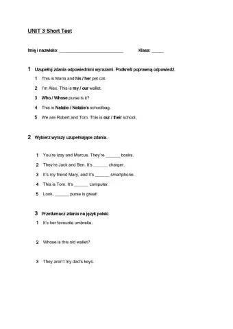 brainy 4 unit 3 kartkówka