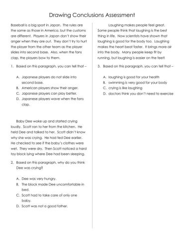 Drawing Conclusions and Making Inferences Assessment
