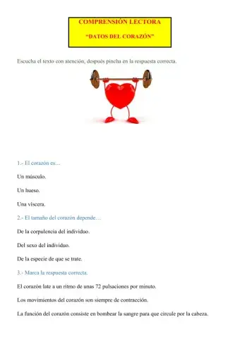 Comprensión lectora datos del corazón