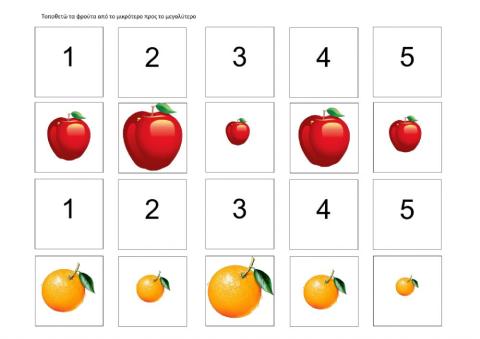 Τοποθετώ τα φρούτα από το μικρότερο στο μεγαλύτερο