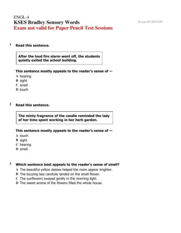 Sensory Word Graded Assignment