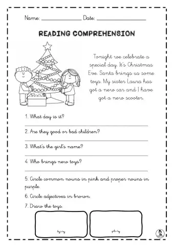 Reading comprehension christmas