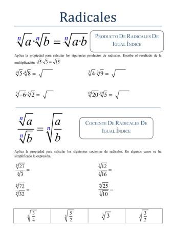 Producto y División de Radicales de igual índice