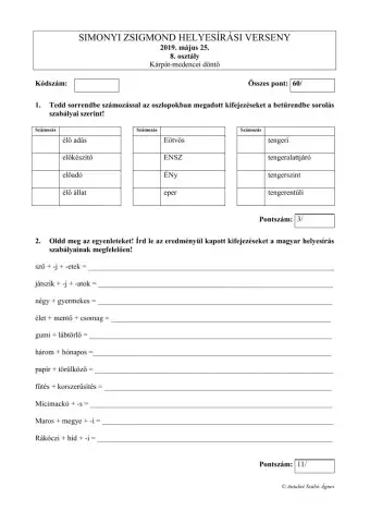 Simonyi Zsigmond helyesírási feladatlap8