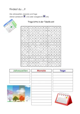 Jahreszeiten, Monate,Tage