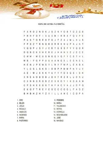 Sopa de letra navideña