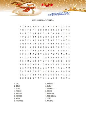 Sopa de letra navideña