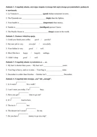 Test (Klasa 7, unit 4)