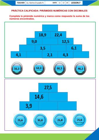 Pirámides numéricas con decimales
