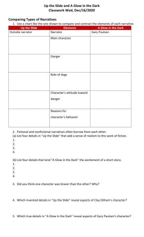 Up the Slide and A Glow in the Dark Classwork Wed, Dec-16-2020