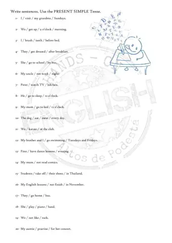 Write sentences - present simple tense