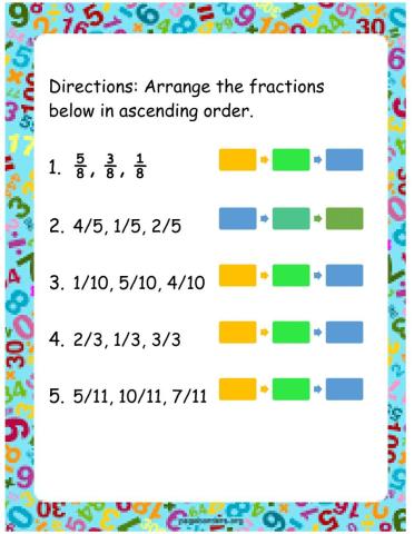 Ordering Fractions with Like Numerator and Unlike Denominator