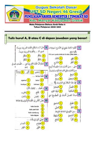 Mata Pelajaran Bahasa Arab Kelas 6