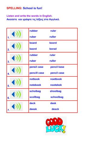 Spelling : School is fun (with options)