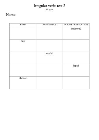 Irregular verbs test 2