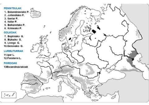 Europako penintsulak, golkoak eta lurmuturrak