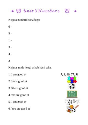 Unit 3 Numbers I love English 1