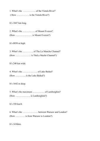 Adjectives and nouns of measurement