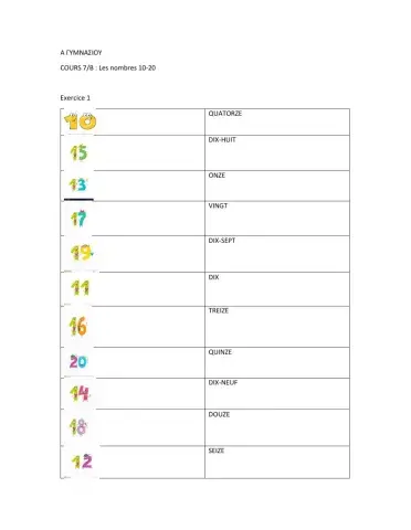 Les nombres 10-20