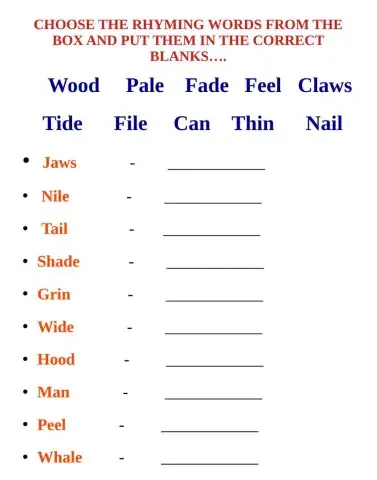 Rhyming words -drag and drop