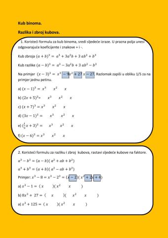 Kub binoma. Zbroj i razlika kubova