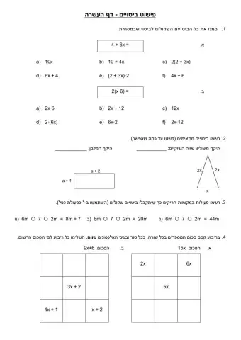 פישוט ביטויים - דף העשרה