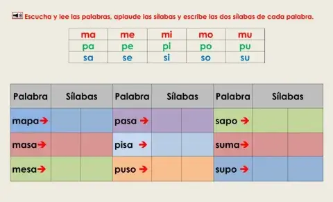 De palabras a sílabas: lee, aplaude y escribe