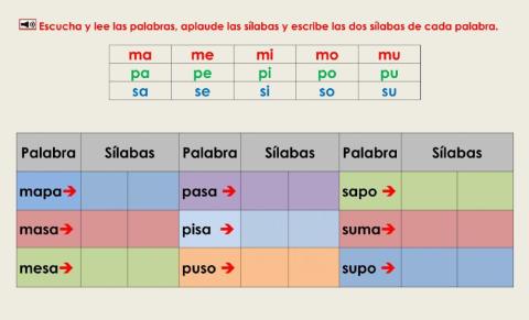 De palabras a sílabas: lee, aplaude y escribe