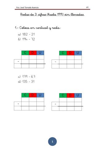 Restas de 3 cifras sin llevadas hasta 199