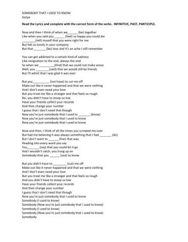 Someon i used to know - regular verbs