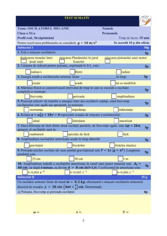 Oscilatorul mecanic - Test sumativ