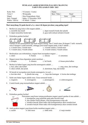 PAS IPA Tema 5 Kelas 6