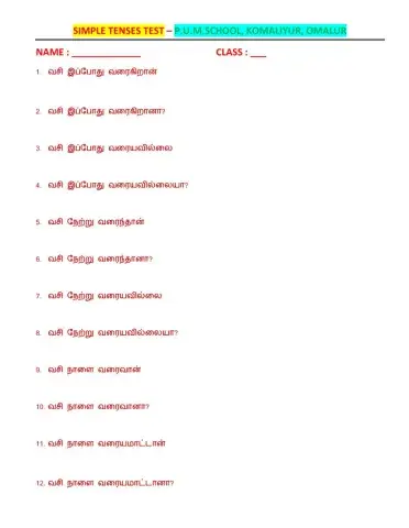 Simple tenses test