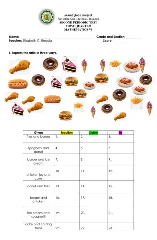 Second Periodic Test in MATH 6