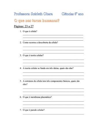 Ciências: atividade para os alunos em pendências