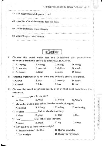 English 6 - Đề số 17