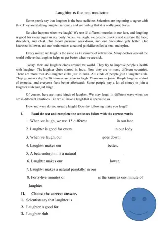 Reading comprehension Laughter is the best medicine