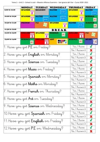 San Ignacio del Viar -UNIT 2 SCHOOL IS COOL TAREA 1
