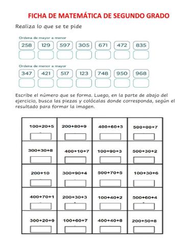 Ficha de matematica segundo grado