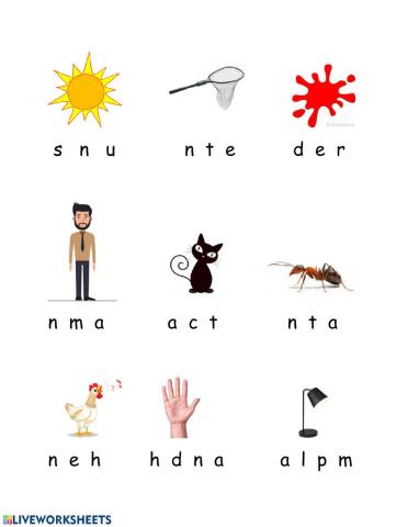 Listen and order words e  a  sound